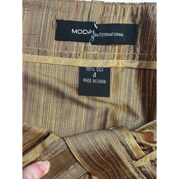 Moda International 100% Silk Pencil Skirt Brown Gold Size 4 - Picture 2 of 6